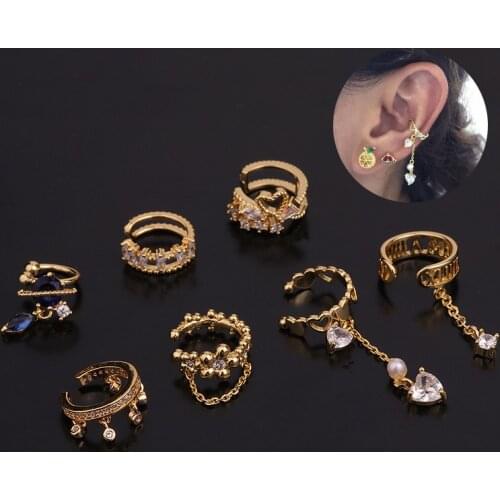 1Pcs Crystal Heart Ear Cuff CZ Stud Earrings For Women Fake Piercing Helix Cartilage Tragus Ring Ear Cuff Non-Piercing Ear Clips