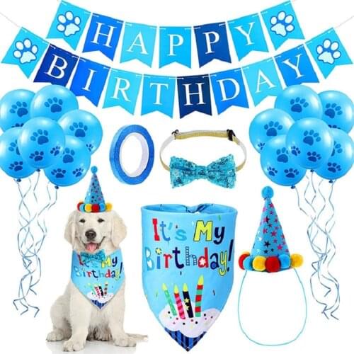 Dog Birthday Party Supplies Set Hat Banner Bandana Bowtie Paws Balloon Decorations for Pet Doggie