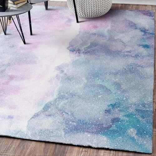 Modern Minimalist Fantasy Watercolor Starry Sky Pink Blue Short Crystal Velvet Bedroom Living Room Floor Mat Carpet