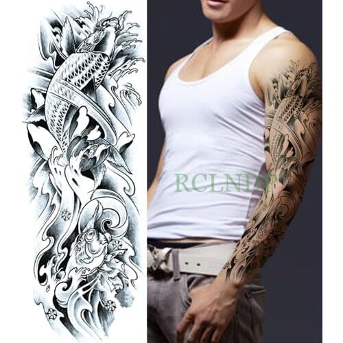 Waterproof Temporary Tattoo Sticker fish Cool full arm fake tatto flash tatoo sleeve large size tatouage for men women lady