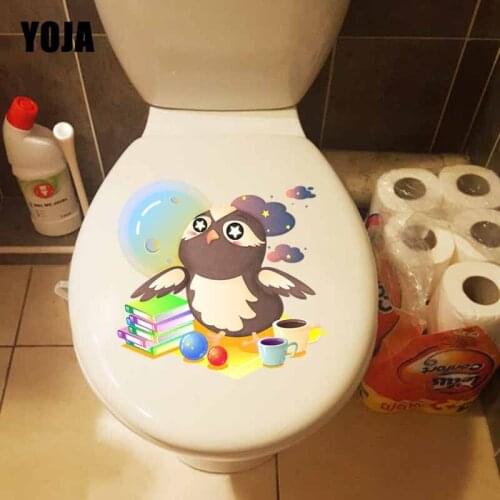 YOJA 23.7X22.9CM Owls with Starry Eyes Pattern Toilet Decal Wall Sticker Kids Room Decoration T5-0515