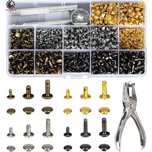 Leather Rivets Double Cap Rivet Tubular Metal Studs Metal Spike Snap Fastener Press Button with 4 Fixing Set Tools