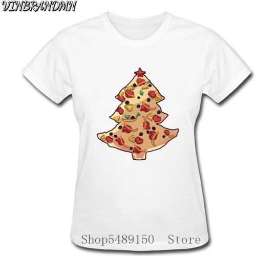 Funny Pizza Christmas Tree For Food Lovers Tshirt Women Novelty Short Sleeves T Shirt Lovely Family Party Tee Fashion Streetwear