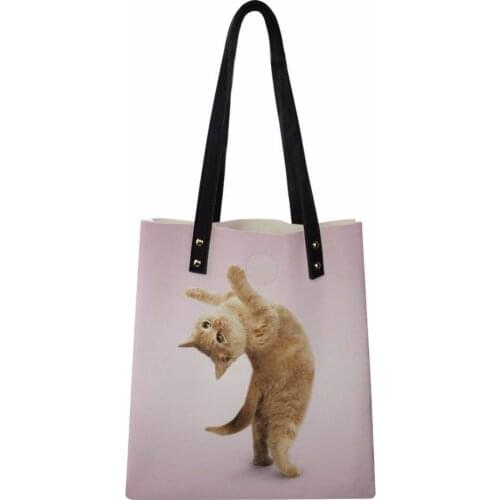 Customized Dog Cat Printed Women PU Leather Handbag Girls Portable Shoulder Bag Female Daily Casual Reusable Shopping Bag