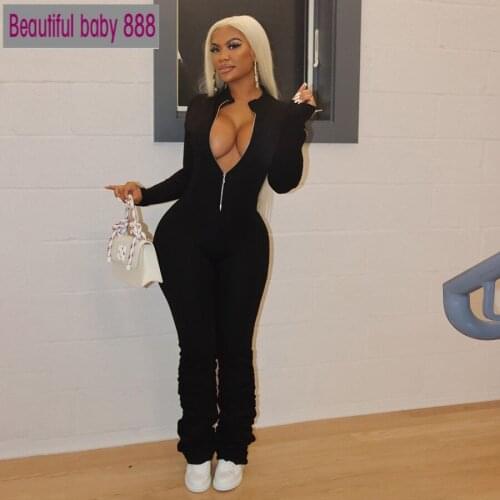 Meqeiss Womens Stacked Bodycon Sipper Jumpsuit Chic Casual One Piece Outfit Streetwear 2021 Activity Workout Elastic Rompers