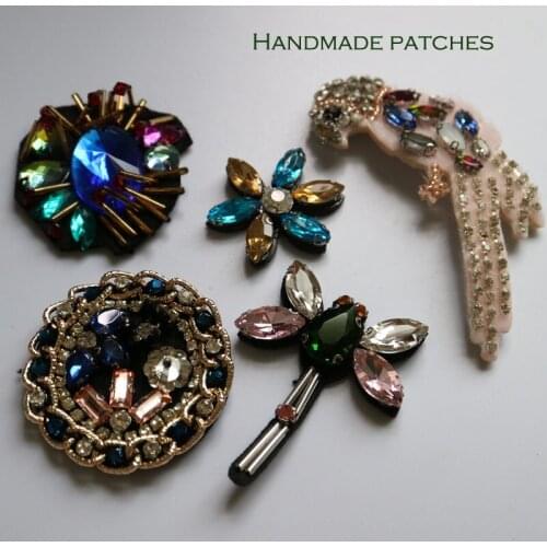 1pc Handmade rhinestone beaded Patches for clothes Sew on sequins patch Applique embroidered flower parches bordados para