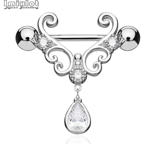 2PCS Fashion Water Drop Pendant Nipple Ring Stainless Steel Zircon Dangle Nipple Piercing Shields Bars Nipple Rings Jewelry