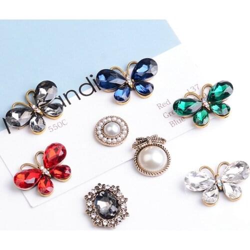 5pcs/lot Alloy Rhinestone Gold Pearls Butterfly Pendant Buttons Ornaments Jewelry Earrings Choker Hair DIY Jewelry Accessor