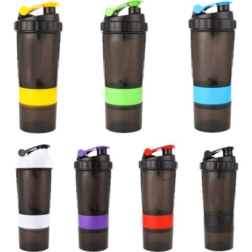 500ml Sport Shaking Cup 3 Layers Storage Portable Protein Milkshake Powder Mixing Cup Outdoor Fitness Camping Hiking Kettle