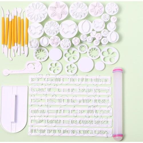 53Pcs/set Cake Decorating Tools Full Set Fondant Cookie Cutters Plunger Rolling Pin Sugarcraft Flower Modelling Baking Tools