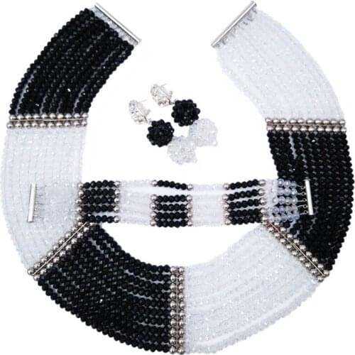 ACZUV Black and Clear AB Transparent Beaded Jewelry Set African Wedding Beads Nigerian Jewelry Set 10C-CH006