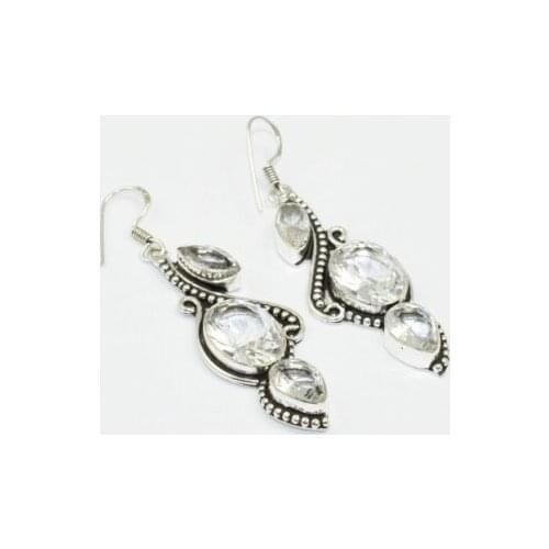 White Topas , 68 mm, Silver Overlay on Copper Earrings, E1721