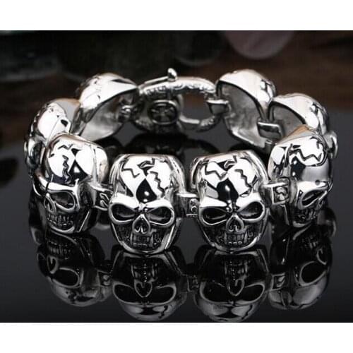 146g Heavy Punk And Gothic Jewelry Mens Biker Skull Link Bracelet Stainless steel Fashion Design XMAS Gifts 26mm 8.66 inches
