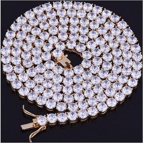 New Fashion 4mm 5mm 6mm 1 Row Tennis Chain Necklace Hip Hop Jewelry Gold Color Copper Material Men CZ Necklace Link 20inch