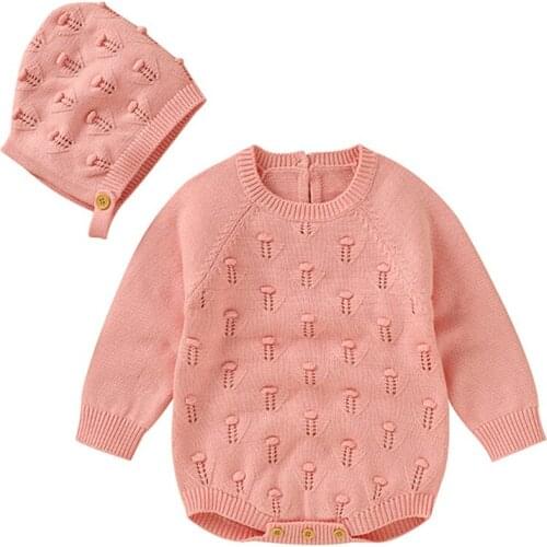 Baby Bodysuits Clothes Autumn Cute Solid Knitted Newborn Infant Girls Jumpsuits Tops Long Sleeve Toddler Children Knitwear