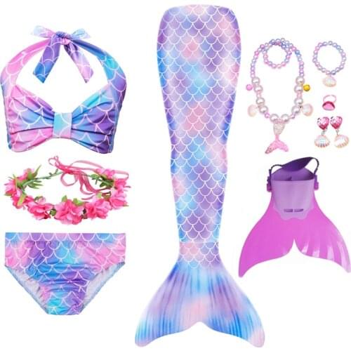 Children Swimmable Mermaid Tail for Kids Swimming Suit Mermaid Costume Swimsuit can add Monofin Fin Halloween Costume for Girls