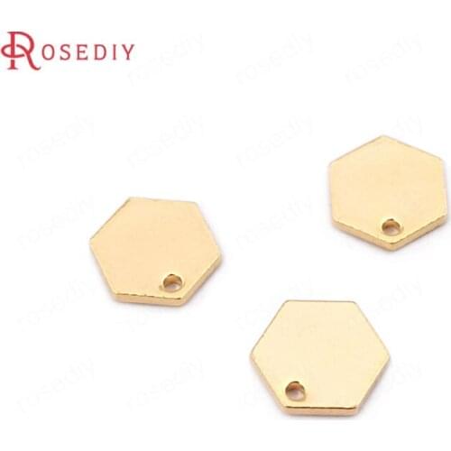 F237)20 pieces 8mm 10mm 24K Gold Color Brass Hexagon Charms Pendants High Quality Diy Jewelry Findings Accessories wholesale