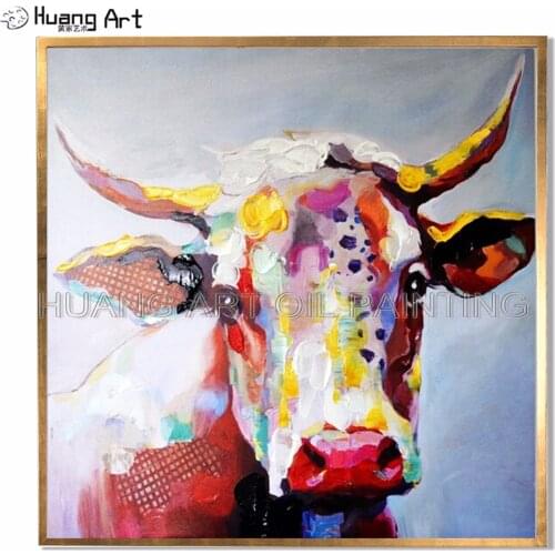Big Size Paintings Handmade Wall Painting Color Cow Picture on Canvas for Home Decor High Quality Bull Animals Oil Painting