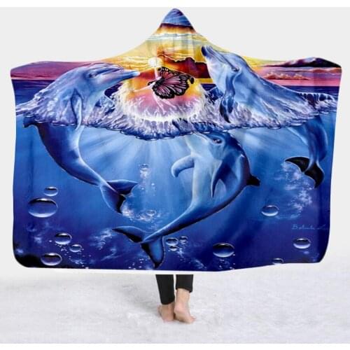 Plstar Cosmos Cute dolphin colorful Blanket Hooded Blanket 3D full print Wearable Blanket Adult men women Blanket style-4