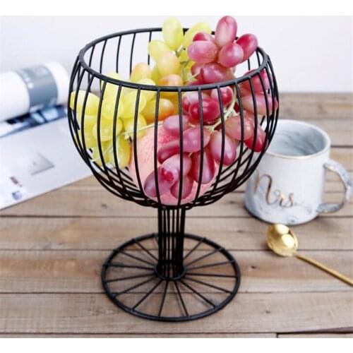 Creative Iron Wine Glass Shape Fruit Basket Simple Household Living Room Snacks Tray Art Candy Dessert Kitchen Storage Basket