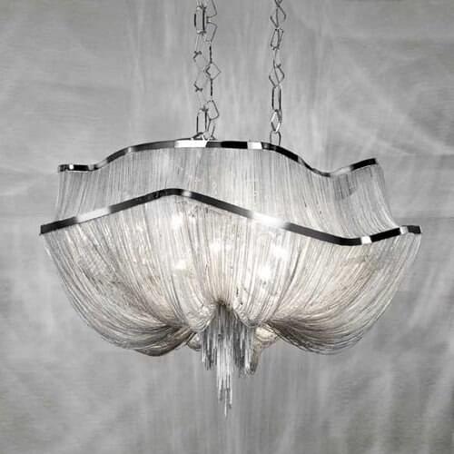 French Aluminum Chain Tassel Chandelier Light Fixture Empire Vintage Hanging Suspension Lustre Chain Pendant Lamp Drop Light