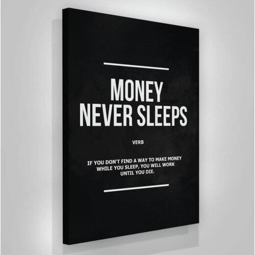 Motivational Success Words Quotes Canvas Money Never Sleep Painting Black Posters Prints Wall Art Pictures For Bedroom Office