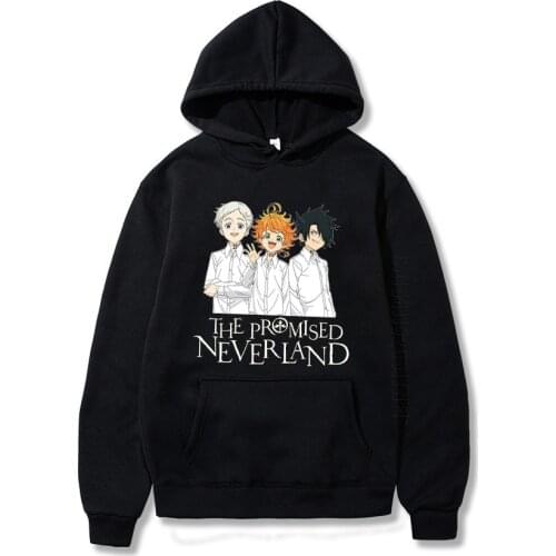 Promised Neverland Hoodie Warm Men Thickening Anime Print Long Sleeve Student Hooded Tops Pullover Loose Streetwear