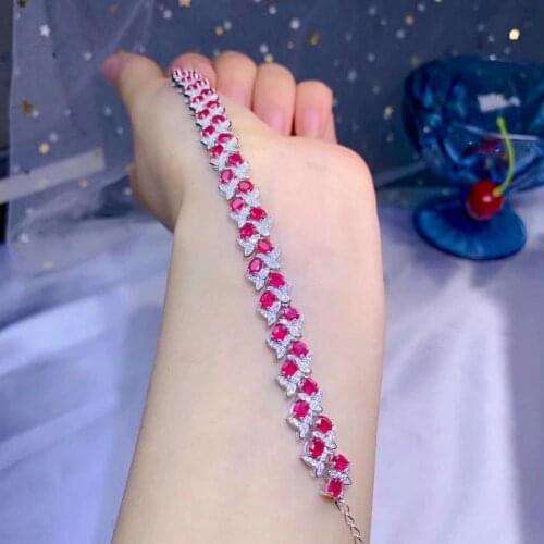 Shilovem 925 sterling silver real natural Ruby Bracelets fine Jewelry trendy women party new plant wedding 3*4mm dl0304918agh