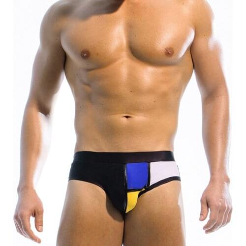 Mens Sexy Stitching Fashion Triangle Swimming Trunks Close-Fitting Beach Bikini Bottoms Male Comfortable Swim Shorts Sport