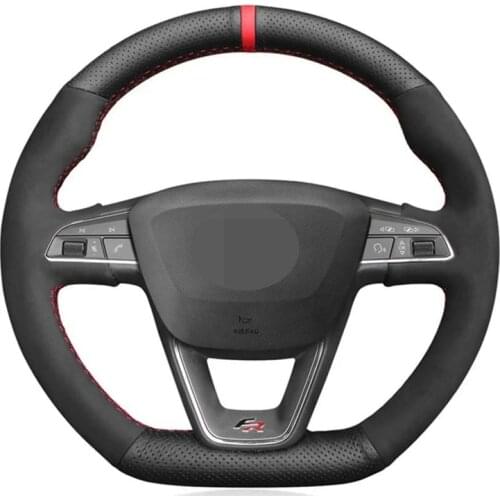 Soft Black Genuine Leather Suede Car Steering Wheel Cover For Seat Leon Cupra R Leon ST Cupra Leon ST Cupra Ateca Cupra Ateca FR