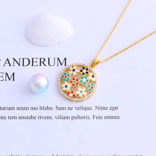 Fansheng Jewelry Set Earrings Zircon Necklace Enamel vintage sets Round Pendant Flower Top Quality mother gifts