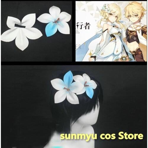 New Game Genshin Impact Traveller Lumine Flower Hairpin Cosplay Costume Headwear Hair Clip Props Halloween Carnival Accessories