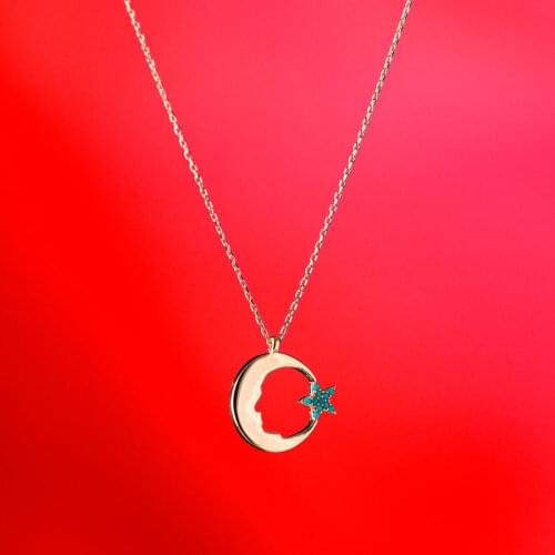 Ataturk Silhouette Model Crescent Star Women Necklace Turkish Women Necklace 925 Sterling Silver Made in Turkey
