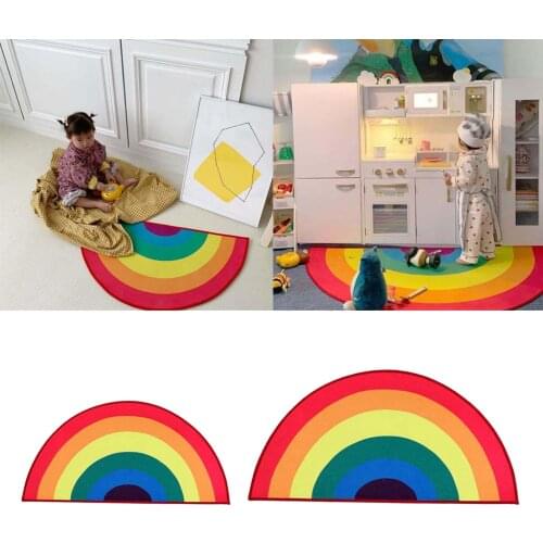Half Round Anti-slip Carpet Rainbow Children Bedroom Rug Living Room Mat New for Bedroom, Children Room, Door