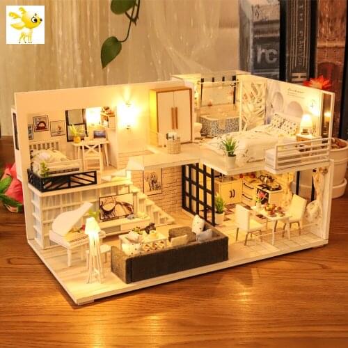 DIY-KIT DIY Dollhouse Kit Wooden Doll House Miniature House Furniture Kit Toys For Children Christmas Gift TD32