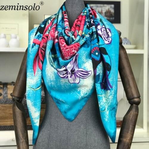 100% Silk Scarf Women Large Shawls Stoles Floral Print Square Scarves Echarpes Foulards Femme Wrap Bandanas Scarves 130*130cm