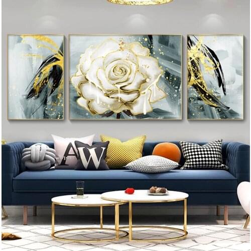 Nordic Luxury Room Decor Canvas Painting Golden Plant Flower Picture Abstract Living Room Bedroom Art Wall Home Decor Poster