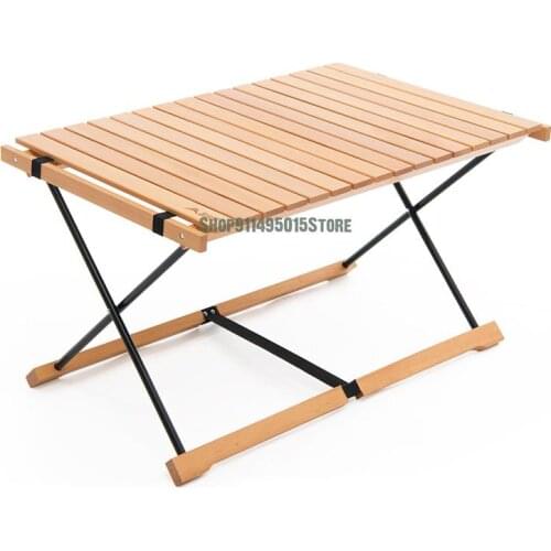 Outdoor Folding Omelet Table Solid Wood Barbecue Table Portable Camping Self Driving Travel Equipment