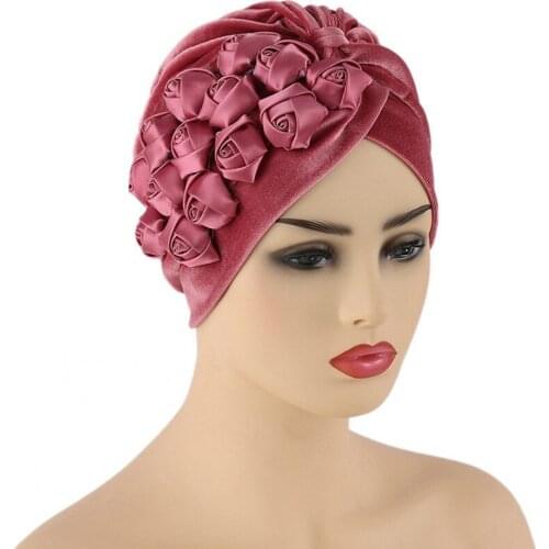 African Turbans Caps For Women Velvet Fabric Plain Inner Hijab Caps Fashion New Flowers Pleated African Velour Headtie Headwrap