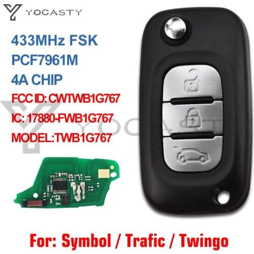 YOCASTY 3 Buttons 4A Chip Remote Flip Key For Renault Megane III Twingo 2012 2013 2016 CWTWB1G767 17880-FWB1G767 433MHz PCF7961M