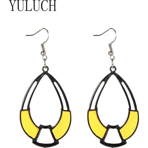 YULUCH Women art alloy wood drop pendant earrings girls hollow out multicolor wooden accessories for ladies