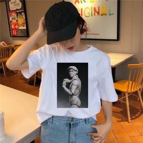 Women T Shirt Short Sleeve 2021 Summer New Female Ladies Top Tee Clothing Sculpture Graphic Print Korean Fashion Ullzang T Shirt