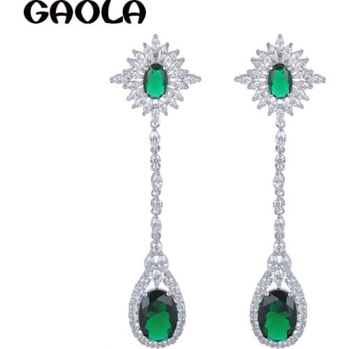GAOLA Fashion Popular Style Dangle Earrings Charm Brand Hot Sale Promotion Gold Color AAA CZ Long Drop Earrings For Women Gifts