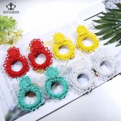 ROYALBEIER Women Wedding Luxury Simulated Pearl Round Pendant Earring Drop Earrings Fashion Jewelry Statement Beaded Earrings