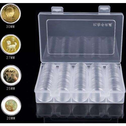 100Pcs 30mm Coin Cases Capsules Holder Clear Plastic Round Storage Box 28Set