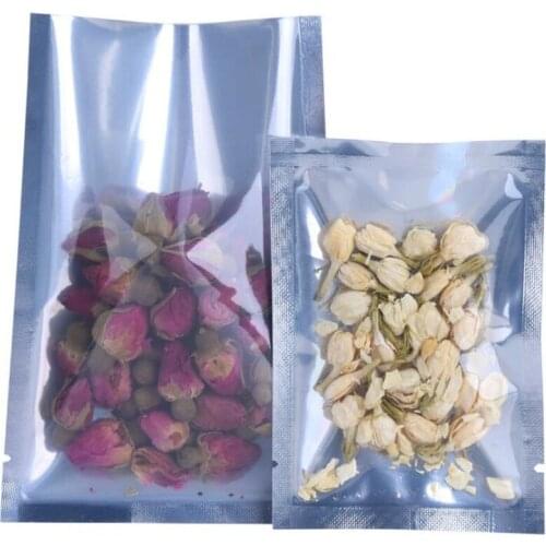 100Pcs/Lot Flat Translucent Bag Aluminum Foil Bags Front Clear Open Top Food Storage Packaging Powder Mask Pouches Mylar Plastic