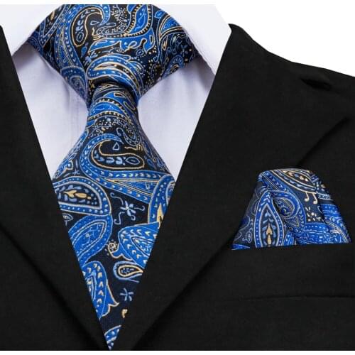 2018 Fashion Mens Large Tie 160cm Long Fashion Blue Paisley Silk Ties for Men Most Popular Hanky Cufflinks Set Ties GP-008