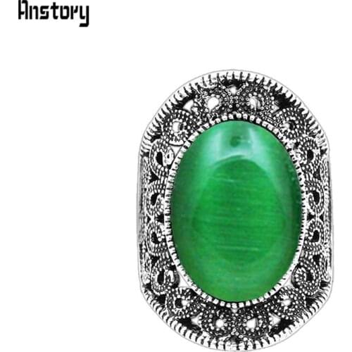 5 Colors Oval Opal Rings For Women Classic Flower Design Antique Silver Plated Rings Fashion Jewelry TR680