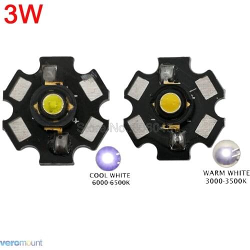 50pcs/lot 3W High Power LED Emitter Black Bracket Optional Cool White 6500K Warm White 3000K Color with 20mm Star PCB
