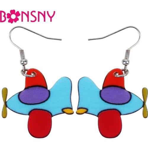 Bonsny Acrylic Plane Helicopter Earrings Dangle Drop Big Long Fashion Cartoon Geometric Jewelry For Girls Women Wholesale News